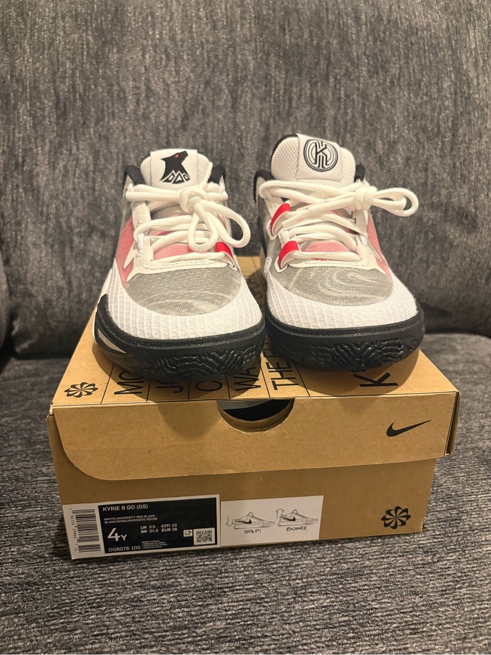 Nike Kids size 4 White red black Kyrie Low Top Sneakers